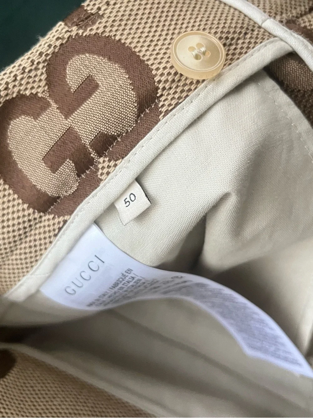 Gucci Tan GG Monogram Pleated Bermuda Shorts size 50 / L